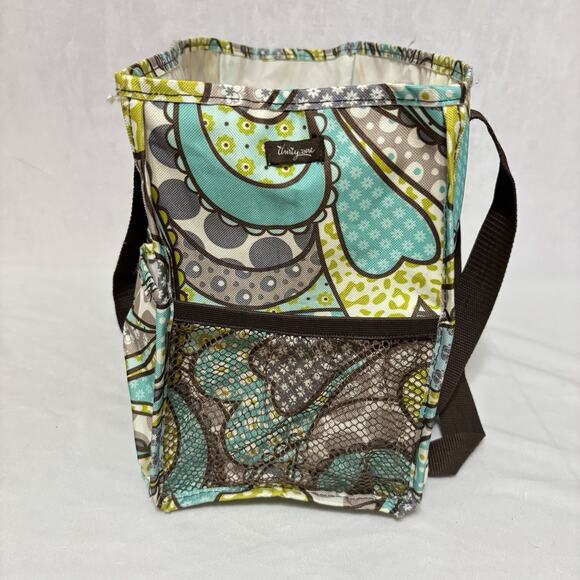 Thirty One Organizing Utility Tote Green Blue Harvest Floral 15 x 10 x 6 Pockets - Picture 3 of 5